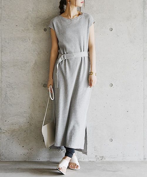 セール レディース ワンピース 春 ワッフルノースリーブワンピース ベルト付き M L Ll 3l 4l 5l ワンピ ワンピース 春夏 ブラック 黒 杢グレー アンドイット And It Magaseek