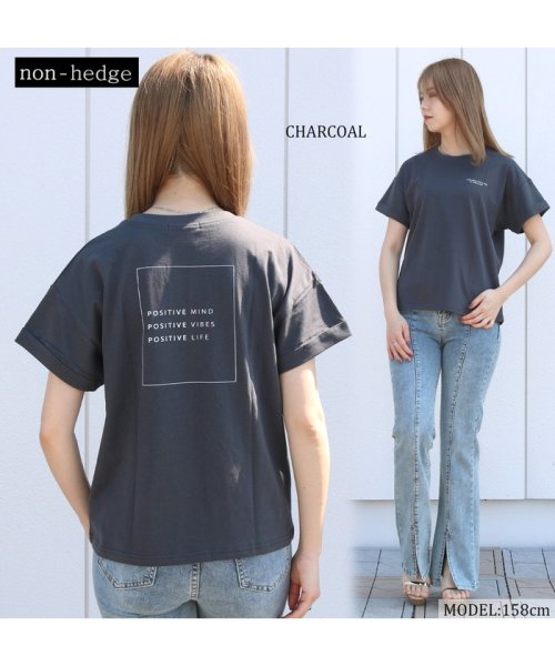 non-hedge(ノンヘッジ)/ボックスロゴTシャツ/チャコールグレー