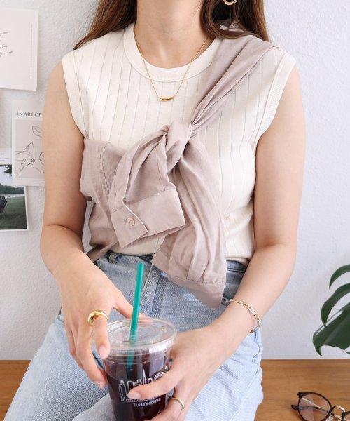 セール】コットンフライスワイドリブノースリーブトップス タンク  