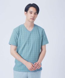 ABAHOUSE(ABAHOUSE)/幾何学柄 ジャガード Vネック Tシャツ/グリーン系その他1