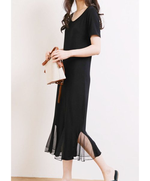 セール ワンピース レディース 半袖 ロング丈 丸首 オシャレ大人 プレゼント シフォンドレス ロングワンピース セイヘイショップ Seiheishop Magaseek