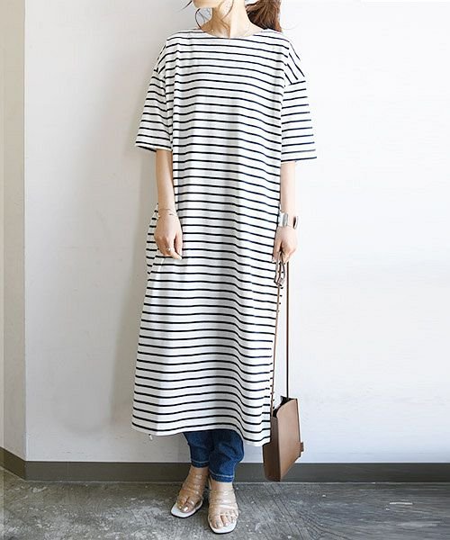 セール ワンピース 春 エミュラル Emural ボーダーデザインカットソーワンピース M L 春夏 ワンピース ネイビー アイボリー 杢グレー ブラック ボーダー ラ アンドイット And It Magaseek