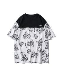 HOOK(HOOK（フック）)/HOOK ベア総柄ヨーク切り替え半袖tシャツ/ブラック