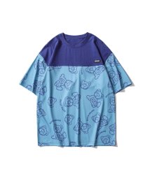 HOOK(HOOK（フック）)/HOOK ベア総柄ヨーク切り替え半袖tシャツ/ブルー