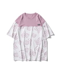 HOOK(HOOK（フック）)/HOOK ベア総柄ヨーク切り替え半袖tシャツ/ピンク