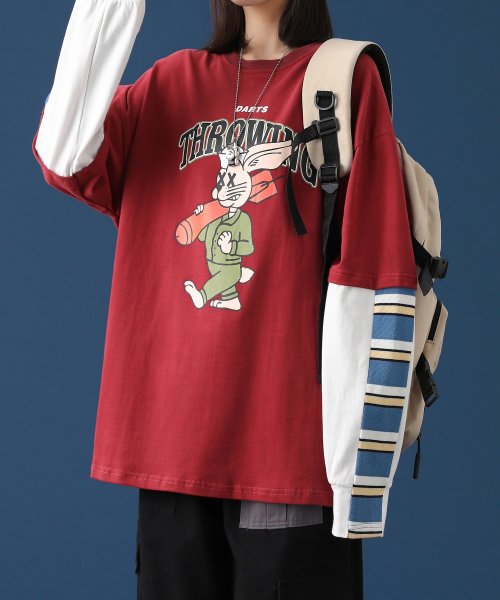 セール Hook 重ね着風長袖tシャツ フロントプリント入り Hook フック Hook Magaseek