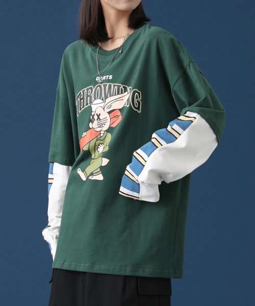 Hook 重ね着風長袖tシャツ フロントプリント入り Hook フック Hook Magaseek