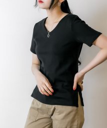 atONE(アットワン)/【選べる2タイプ】綿100％ ダブルフロントTシャツ/ブラック