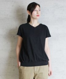 atONE(アットワン)/コットンフライスVネックフレンチTシャツ/ブラック