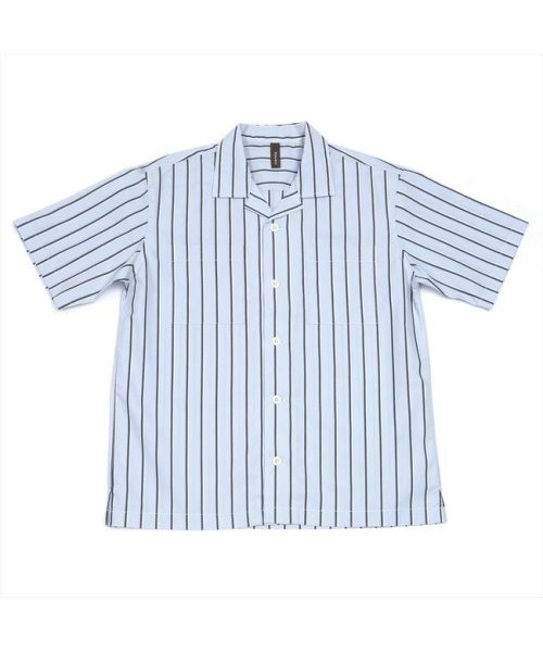 Pitta Re:)(ピッタリ)/形態安定 オープンカラー 綿100% 半袖シャツ/ブルー