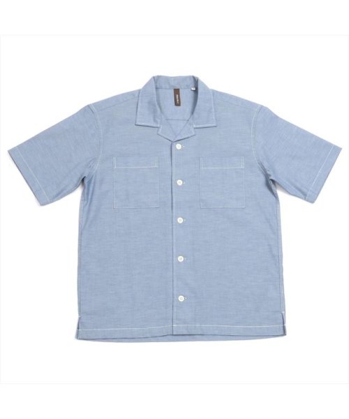 Pitta Re:)(ピッタリ)/形態安定 オープンカラー 綿100% 半袖シャツ/ブルー