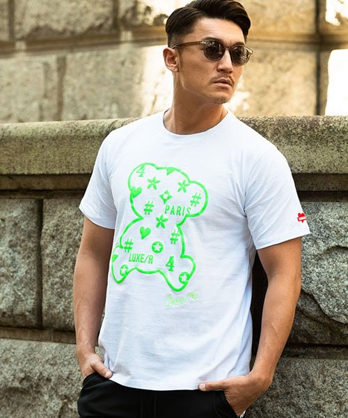 Luxe R 発泡ベアプリントクルーネック半袖tシャツ メンズ 半袖 クマ 熊 モノグラム 蛍光色 ネオンカラー エスビーセレクト Sb Select Magaseek