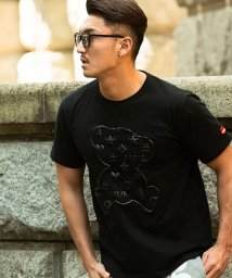 SB Select(エスビーセレクト)/LUXE/R 発泡ベアプリントクルーネック半袖Tシャツ メンズ 半袖  クマ 熊 モノグラム 蛍光色 ネオンカラー/ブラック