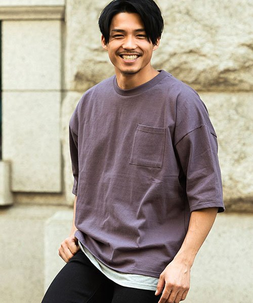 Cavaria クルーネック半袖ビッグtシャツ ロングタンクトップセット メンズ 重ね着 2枚セット レイヤード ルーズシルエット C キャバリア Cavaria Magaseek