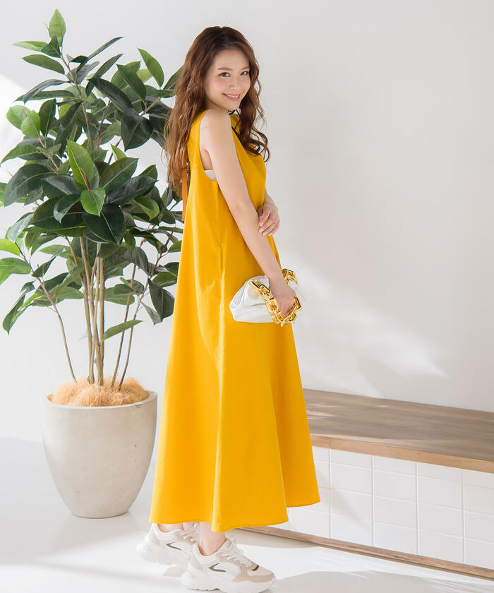 セール リネンライクvネックノースリワンピース 洗濯機で洗える ビッキー Vicky Magaseek