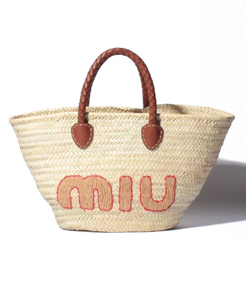 MIUMIU(ミュウミュウ)/【MIUMIU】ミュウミュウ　MUIMIU ロゴ ラフィアバッグ  5BG2122DN3/ナチュラル