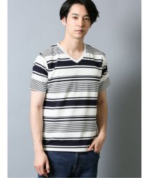 TAKA-Q(タカキュー)/杢リップルボーダー Vネック半袖Tシャツ/ネイビー