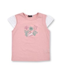 BeBe(ベベ)/フラワー プリント グリッター ドット 半袖 レース Tシャツ （90～140c/ピンク