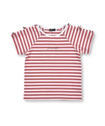 BeBe(ベベ)/ボーダー 肩開き リボン ロゴプリント 半袖 Tシャツ （90～150cm）/ピンク系