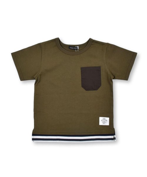 BeBe(ベベ)/レイヤード風 ボーダー ポケット 半袖 Tシャツ （90～150cm）/グリーン