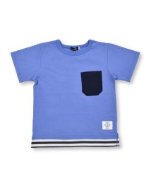BeBe(ベベ)/レイヤード風 ボーダー ポケット 半袖 Tシャツ （90～150cm）/ブルー