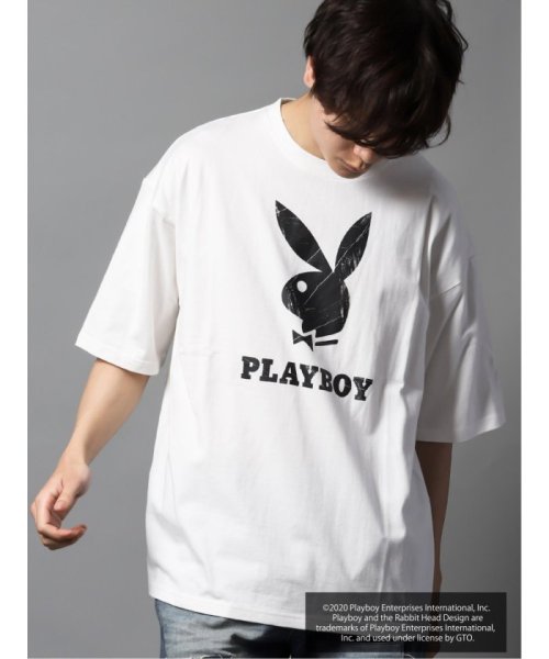 semanticdesign(セマンティックデザイン)/プレイボーイ/PLAYBOY別注 綿天竺ラビットヘッドバックロゴBIG半袖Tシャツ/ホワイト