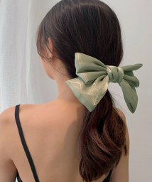 shoppinggo(ショッピングゴー)/リボンバレッタ ヘアクリップ ヘアアクセ ダブル 清楚 ガーリー エレガント ヘアピン ビックリボンヘアバレッタ かわいい/グリーン