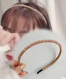 shoppinggo(ショッピングゴー)/カチューシャ キラキラ　ビジュー 大人 ビーズ ヘアバンド ヘッドアクセサリー シック 細め ヘアアクセ 結婚式 二次会/ベージュ