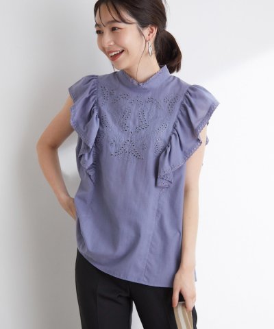 ViS／コットンポリ刺繍フリルフレンチブラウス／504085798