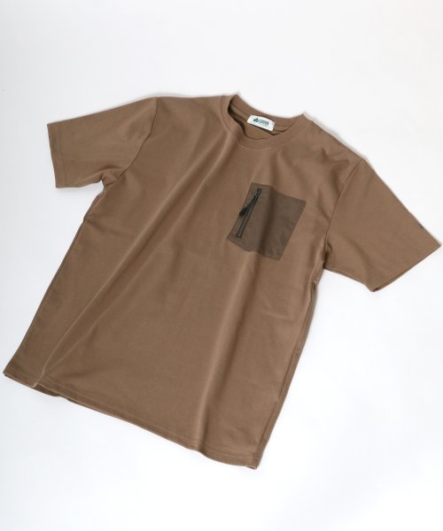 MARUKAWA(マルカワ)/【LOGOS】ロゴス 布帛 ジップポケットTシャツ 半袖/ベージュ