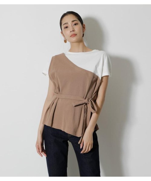 AZUL by moussy(アズールバイマウジー)/FAKE LAYERED ONE SHOULDER TOPS/BEG