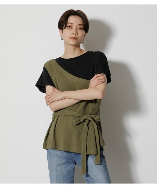 AZUL by moussy(アズールバイマウジー)/FAKE LAYERED ONE SHOULDER TOPS/KHA