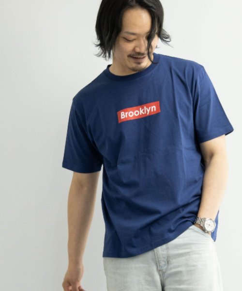 Nylaus(ナイラス)/ボックスロゴプリント ショートスリーブ Tシャツ/ネイビー