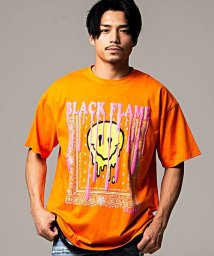 SB Select(エスビーセレクト)/BLACK FLAME バンダナ柄×スマイルプリントクルーネック半袖ビッグTシャツ メンズ ロゴ バンダナ柄  ビッグシルエット/オレンジ