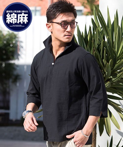 セール】CavariA 綿麻ストライプカプリ7分袖シャツメンズ ブランド 大人 綿麻 ストライプ カプリ トップス 7分袖 七分袖 リネンシャツ コットン リネン 麻 (503171052) キャバリア(CavariA) MAGASEEK シャツ ブラウス イージーケアリネンストライプ7分袖シャツ