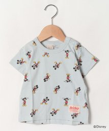 petit main(プティマイン)/【DISNEY】ミッキーマウスデザイン 総柄Tシャツ/エメラルドグリーン