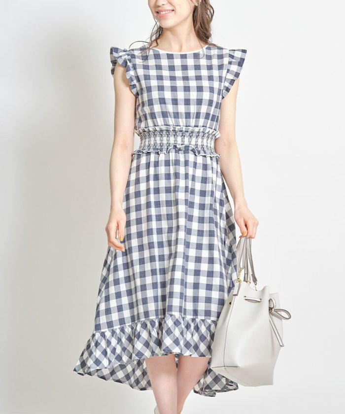 クーポン ウエストシャーリングパール装飾バックリボンギンガムチェックワンピース トッコクローゼット Tocco Closet Magaseek