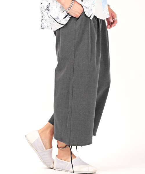 裾コード入り7分丈ワイドパンツ ワイドパンツ メンズ ストレッチ チェック柄 ガウチョパンツ ラグスタイル Luxstyle Magaseek