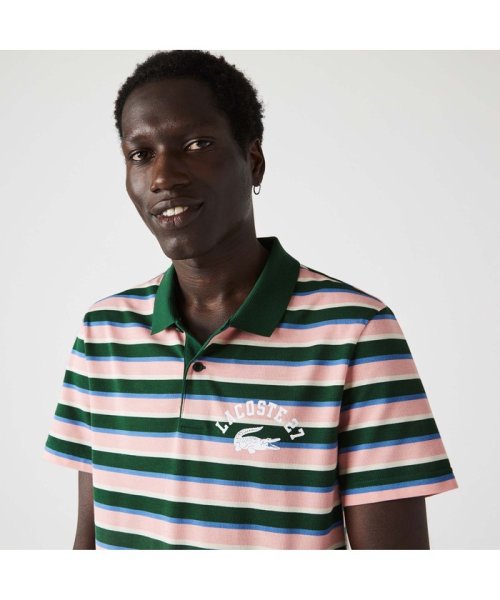 LACOSTE Mens(ラコステ　メンズ)/カレッジロゴプリントボーダーポロシャツ/グリーン