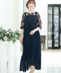 PourVous(プールヴー)/シアーブラウス＆プリーツワンピース2点セット / 結婚式ワンピース・同窓会・成人式・セレモニー大きいサイズ対応フォーマルパーティードレス/ネイビー