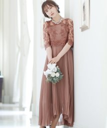 PourVous(プールヴー)/シアーブラウス＆プリーツワンピース2点セット / 結婚式ワンピース・同窓会・成人式・セレモニー大きいサイズ対応フォーマルパーティードレス/ピンクベージュ