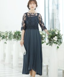 PourVous(プールヴー)/シアーブラウス＆プリーツワンピース2点セット / 結婚式ワンピース・同窓会・成人式・セレモニー大きいサイズ対応フォーマルパーティードレス/カーキ