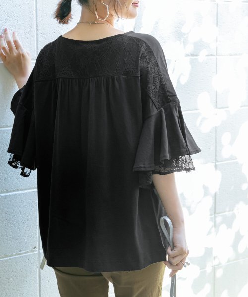 繊細レース フレアスリーブカットソー オシャレウォーカー Osharewalker Magaseek