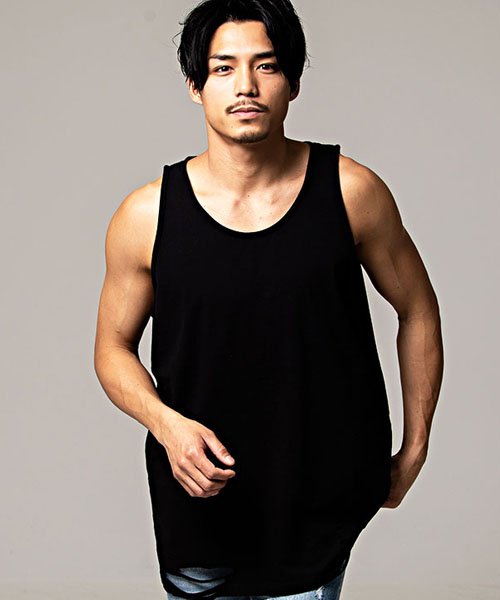 Cavaria ダメージ加工ロングタンクトップ メンズ ブランド ロング丈 長め ストリート カジュアル トップス カットソー B キャバリア Cavaria Magaseek