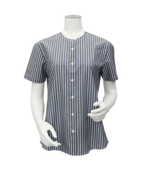 TOKYO SHIRTS(TOKYO SHIRTS)/形態安定 スタンド衿 オーガニック綿 半袖ビジネスワイシャツ/ブルー