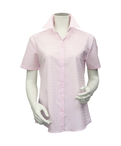 TOKYO SHIRTS(TOKYO SHIRTS)/形態安定 スキッパー衿 オーガニック綿100％ 半袖ビジネスワイシャツ/ピンク・レッド