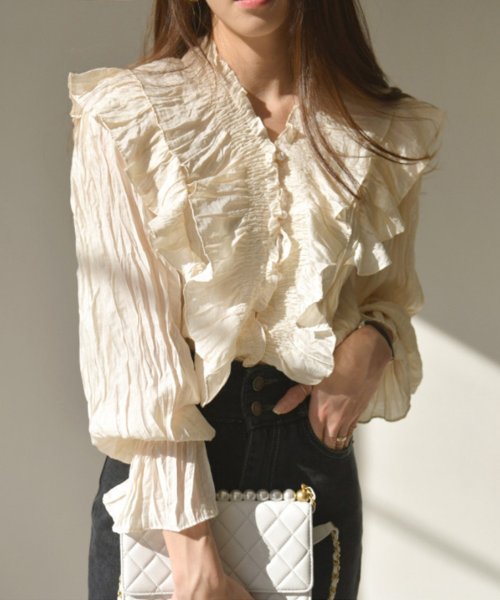 aimoha(aimoha（アイモハ）)/【Jasmine Grandiflorum】フリル長袖ブラウス 韓国ファッション/ベージュ
