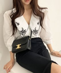 aimoha(aimoha（アイモハ）)/【Jasmine Grandiflorum】モノクロ刺繍襟ブラウス 韓国ファッション/ホワイト