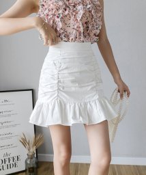 aimoha(aimoha（アイモハ）)/【Jasmine Grandiflorum】ギャザーフリルミニスカート 韓国ファッション/ホワイト