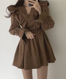 aimoha/【Jasmine Grandiflorum】 カシュクールフリルコットンワンピース 韓国ファッション/504091975